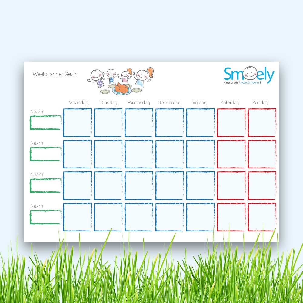 Broer rekruut Tienerjaren Weekplanner gezin | Gratis Download | Smoely